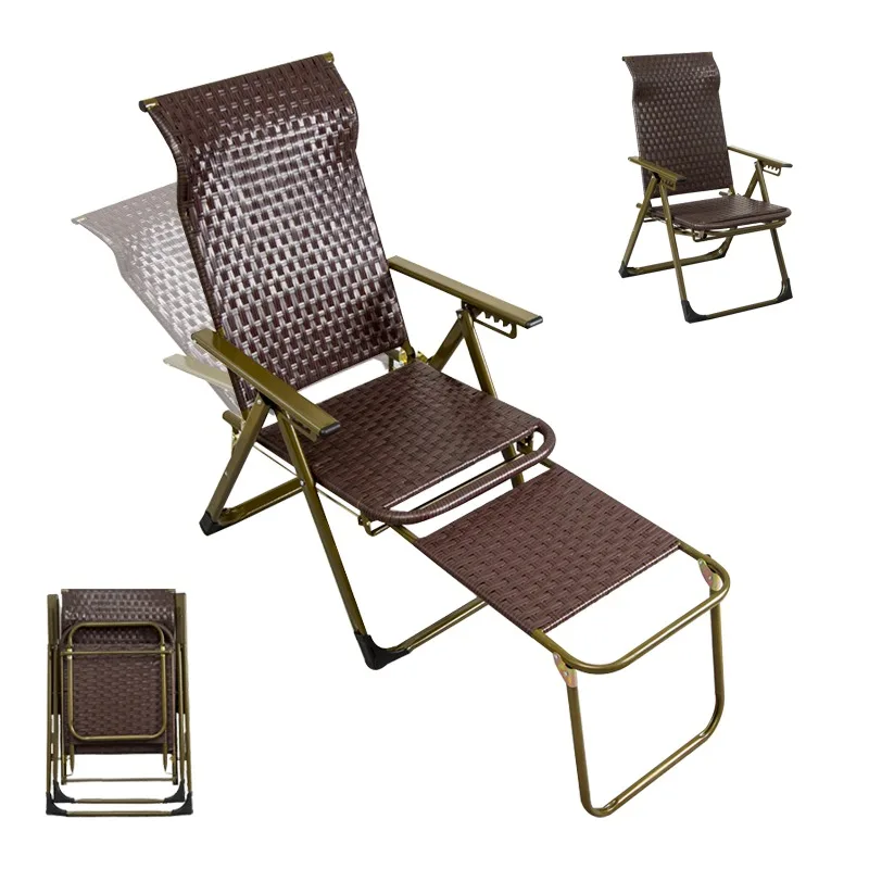 Adjustable modern rattan folding beach chair outdoor lounger for beach, pool, garden, courtyard or hotel use