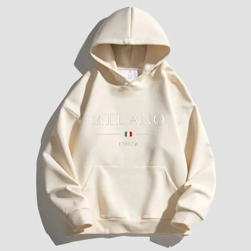 Fashion Hoodies Men Women Pure Cotton Casual Pullover Lettered MILANO Print Fall Winter Long Sleeve Hooded Sweatshirt Streetwear