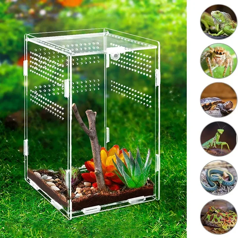 Reptile Habitat Breeding Box Acrylic Transparent Reptiles Cage Nano Arboreal Tarantula Enclosure Bearded Dragon Terrarium