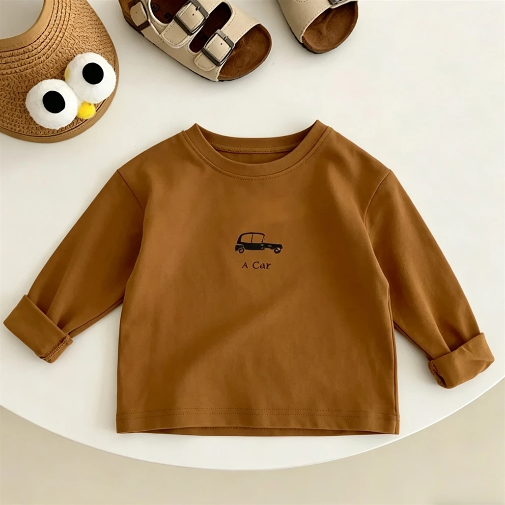 Simple Long Sleeve For Child New Fashion Clothes Round Neck Base Shirt Pure Cotton Tshirt Boys Baby Solid Color All-match TShirt