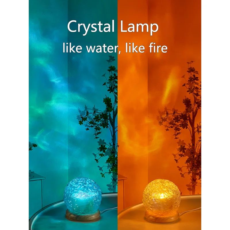 New Water Ripple Projector Night Light Crystal Mood Lamp Decoration Home Houses Bedroom Aesthetic Christmas Gift Sunset Lights