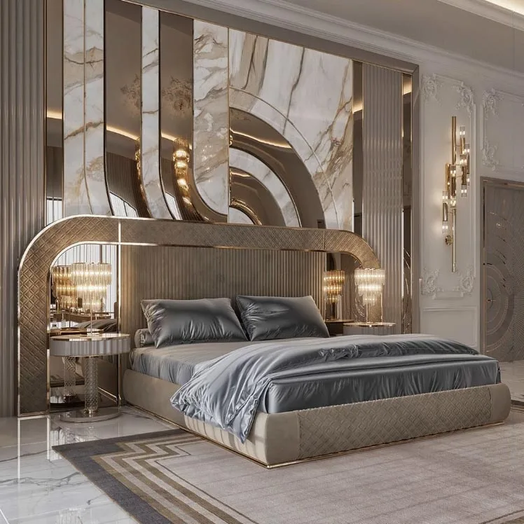 Wholesale Hotel Bedroom Furniture Set Luxury Classic Bed Modern Style High Quality Fabric Up-Holstered Beds