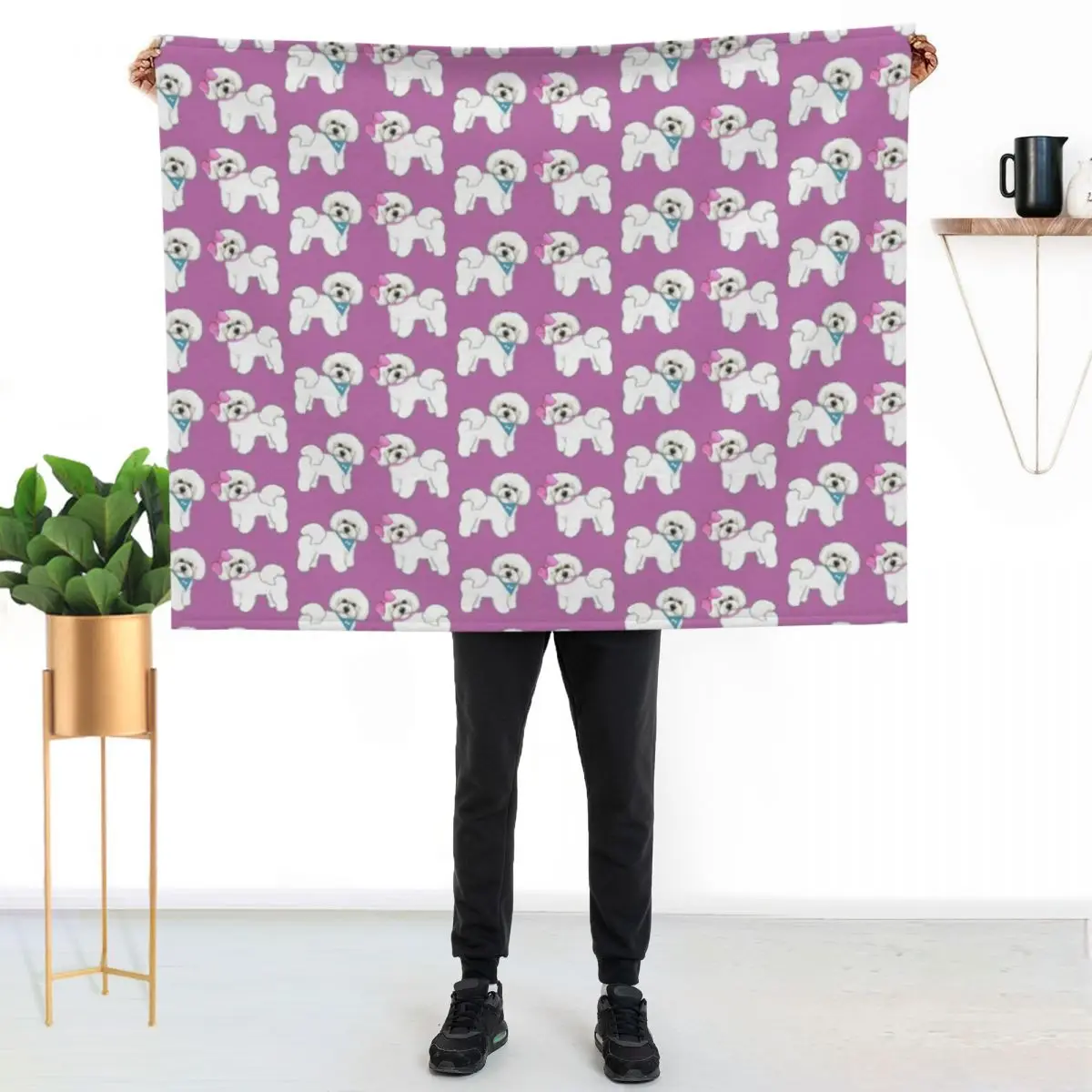 Bichon Pair on purple Throw Blanket Flannel Multi-Purpose Tourist Camping Luxury Throw Sofa Blankets