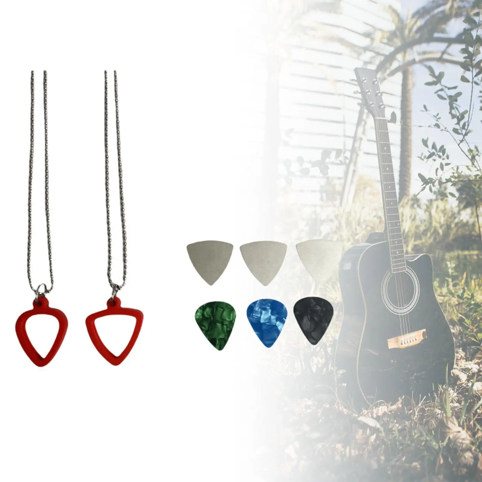 Silicone Stainless Steel Guitar Pick Pendant Necklace Customizable Holder Box for Acoustic Electric Guitar Accessories