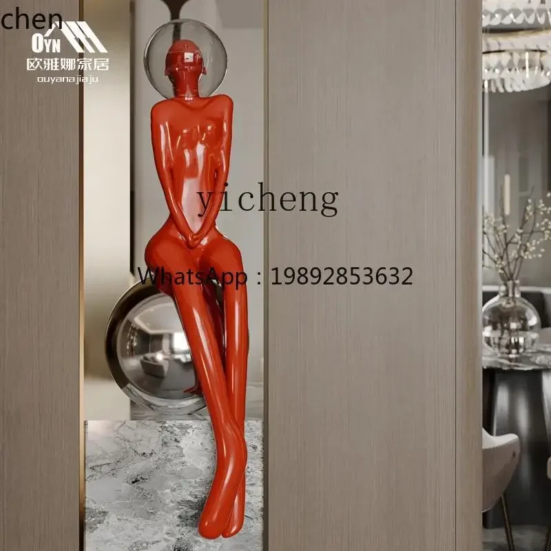 Modern Girl Art Sculpture Floor-to-Floor Ornament Hotel Exhibition Hall Creative Bubble Sitting Statue