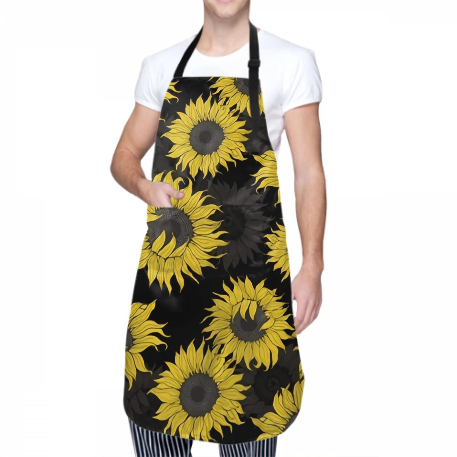 Sunflowers Waterproof Apron with 2 Pockets Kitchen Chef Aprons Bibs for Grooming Cooking Baking Painting Gardening