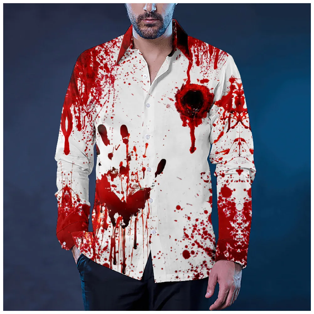 

Halloween Series 3D Printed Men's Casual Lapel Multi-Color Long Sleeve Shirt