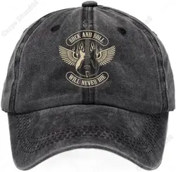 Rock and Roll Will Never Die Guitar Print Denim Hat Baseball Caps for Men Women Adjustable Unisex Cowboy Hats One Size