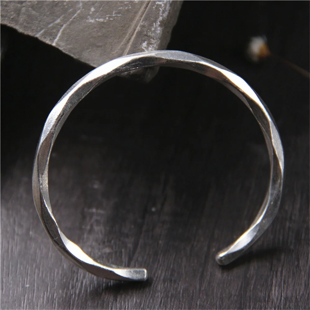 

Facet Glossy 925 Sterling Silver Bangles for Women 4MM Unusual Solid Silver Geometric Bracelets Trendy Creative Jewelry Handmade