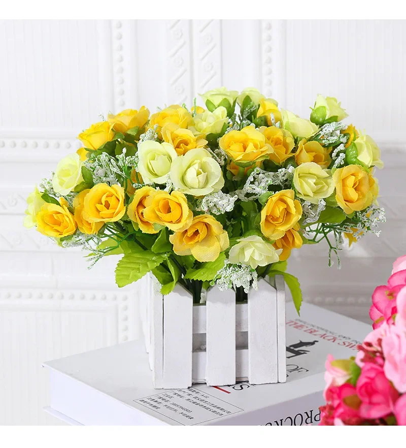 Künstliche Rosen strauß Haupt dekoration gefälschte Pflanze kleine Rose Kamelie Hochzeits dekoration künstliche Blume Wand zubehör – Detail 13