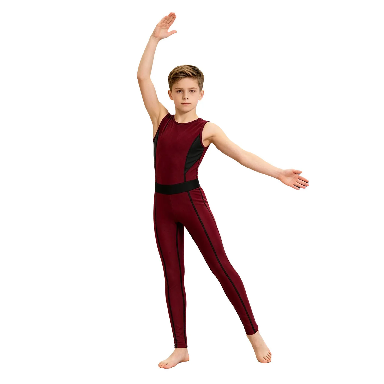 Ärmelloses Gymnastik-Unitard für Jungen, Kinder-Trainingsanzug, dehnbarer Leotard, Tanz-Trainings-Jumpsuit, Ballett-Tanz-Wettkampfkleidung – Detail 8