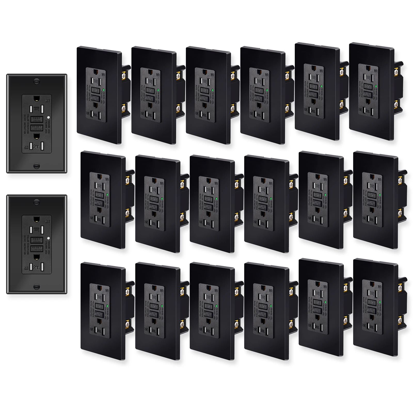 1PK-20PK GFCI GFI Outlet 15A 125V Black Safety Receptacle Plug Tamper Resistant TR WR Plate Socket With ETL Listed and LED Light