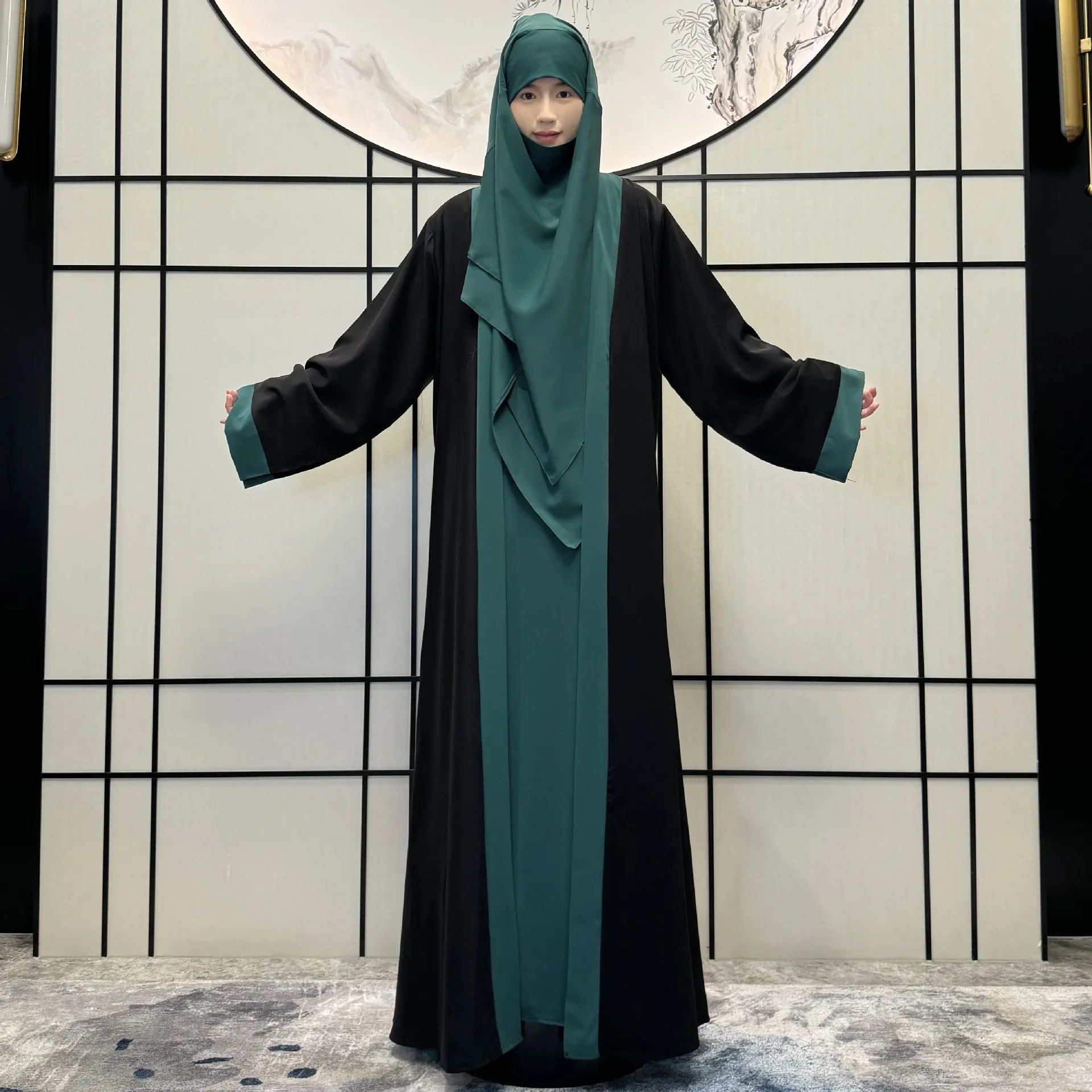 Eid Ramadan Muslim Women 3 Piece Set Dubai Kimono Cardigan Khimar Abaya Matching Suit Jalabiya Robe Prayer Garment Hijab Dress