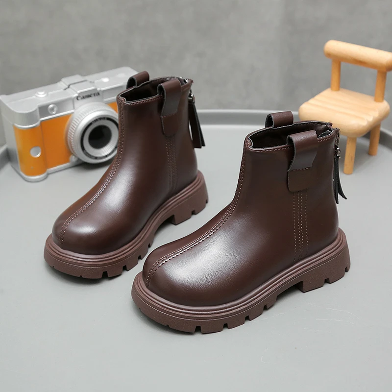 2025 New short boots warm short boots Children's winter leather boots girls' and boys' warm boots
