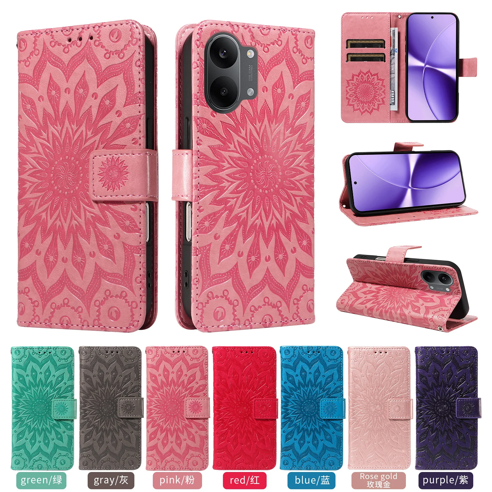 Leather Wallet Flip Case for Redmi Note Turbo 5 15 14R 15R 14C 15C 15A A4 A5 A7 K8 K90 Pro Max | Butterfly Embossed Design view 2