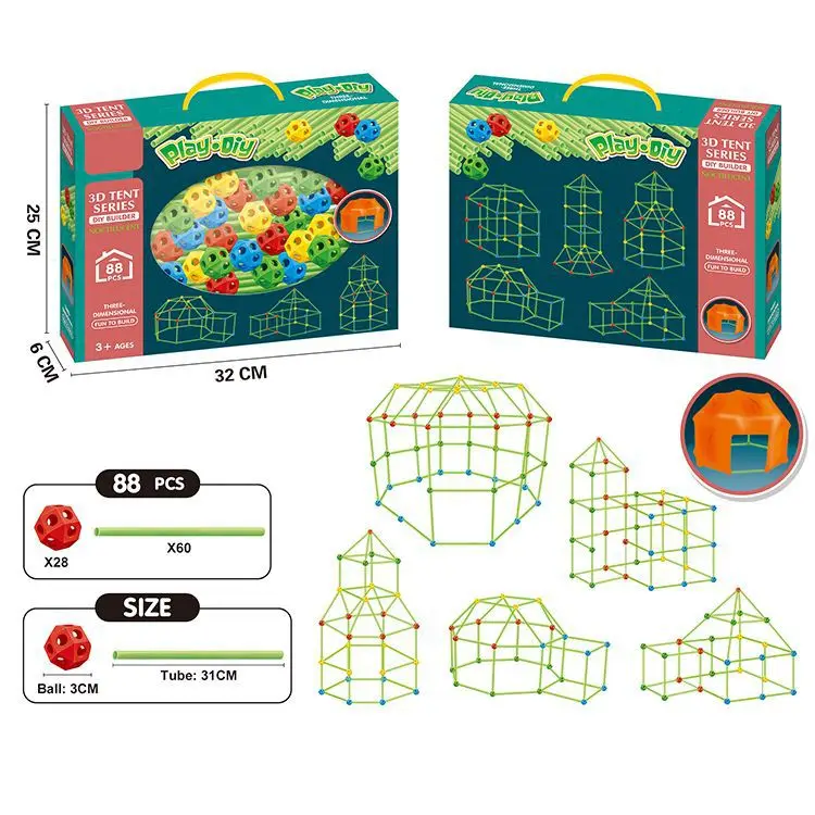 DIY Beaded block tent for Kids Construction Fort Building Blocks Castles Children Novel Toys Puzzle for Boys Girls Gift Outdoor