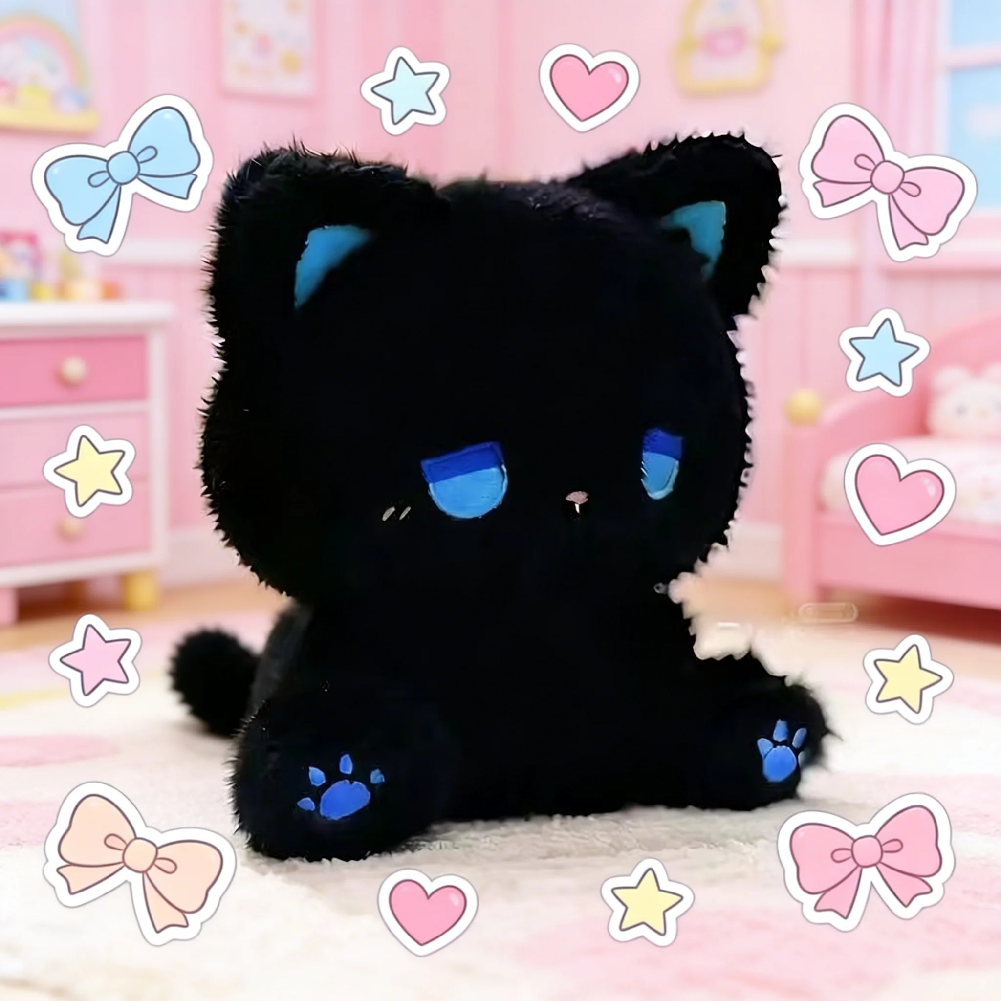 

Aesthetic Emo Black Cat Plush Doll Soft Stuffed Animal Kawaii Sitting Plushies Bedroom Decor Birthday Gift for Teen Girls