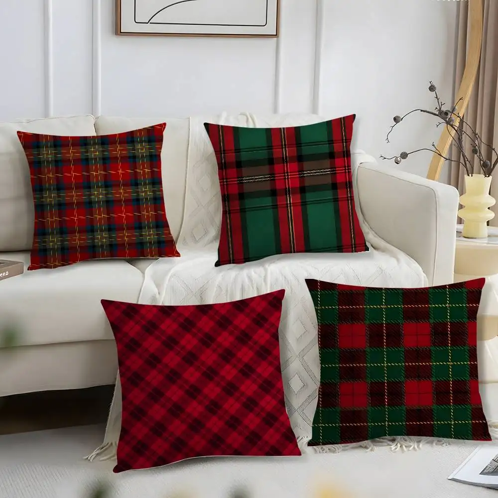 

Christmas Plaid Pillow Case Short Plush Print Cushion Cover Square Throw Pillow Covers Sofa Home Decor