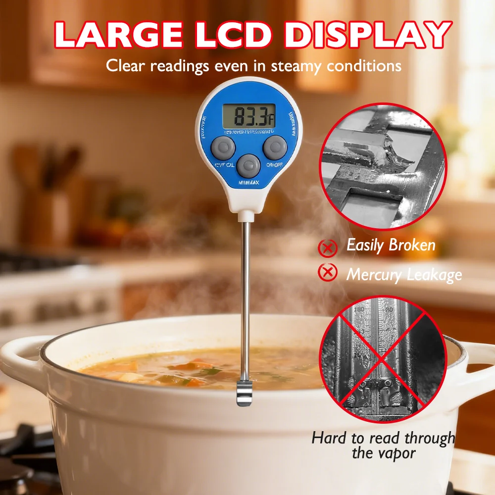 Picture 4: WENMEICE Waterproof Candy Thermometer with Pot Clip Food Cooking Kitchen Digital BBQ Thermometer Meat Cake Milk Thermometer Tool