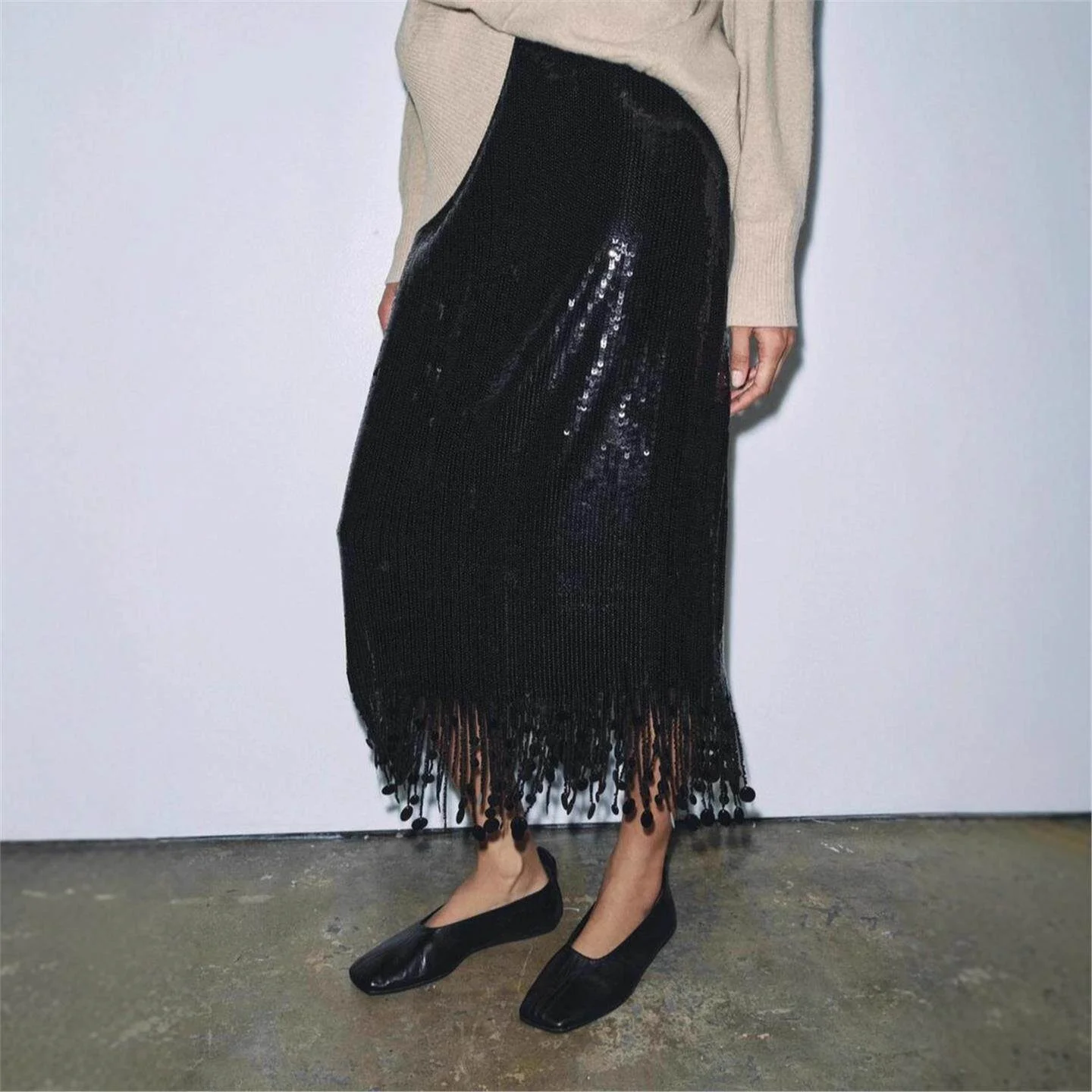 

Fashionable Beaded Tassel Halter Neck Dress Cross-Border New Arrival Women's mid Waist H-Shape PVC Fabric Batwing Type