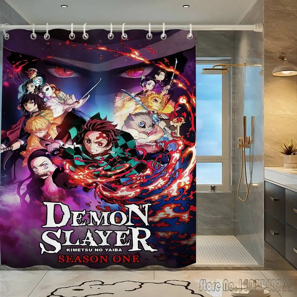 

2026 аниме Demon Slayer занавеска для душа для ванны 1 шт. водонепроницаемый 3D мультфильм с крючками для детей Рождественский подарок декор для ванной комнаты