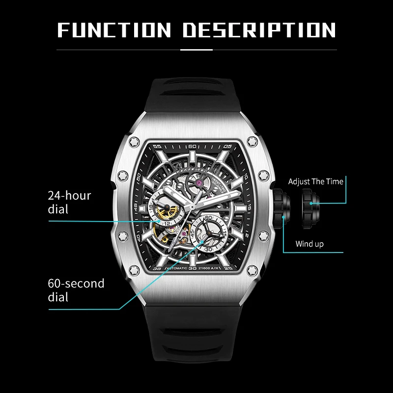 Men\'s Watch Automatic Mechanical 316L Stainless Steel Dial Luxury BRUBOSES New Imported Movement Wristwatch Relogios Masculino