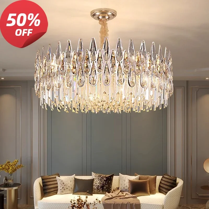 

Duplex Building Living Room Chandelier Building Stairway Long Villa Hollow Post Modern Light Luxury Crystal Lamp Room Decor