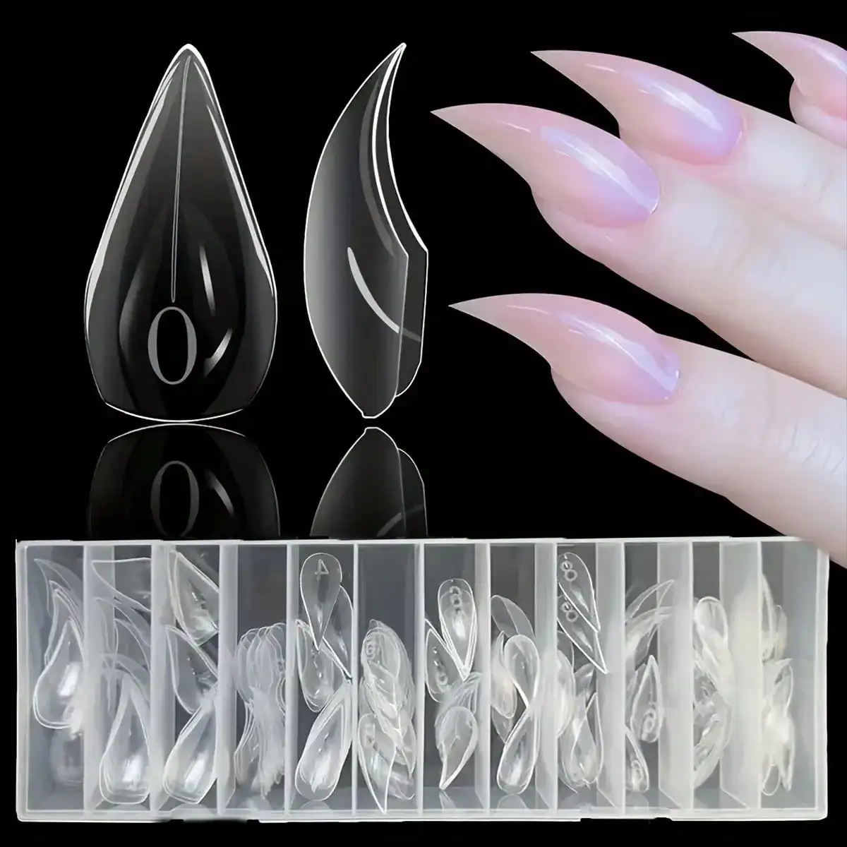 

140 Pieces Transparent Short Cat Claw Nail Extensions - Glossy Teardrop Fake Nails, 8 Unique Designs, Glossy Finished Nails, Almond X Nails, Almond 1 Nails, Nail Press, Nail Tips, Women's Press Nails, Fake Nail Extensions