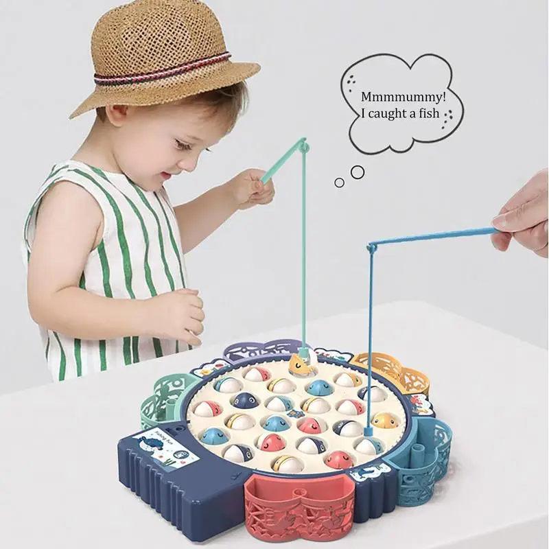 Magnetic Fishing Game Toy Family Children Backyard Colorful Toy Games With 4 Fishing Rods Rotating Pole And Rod Fish Board