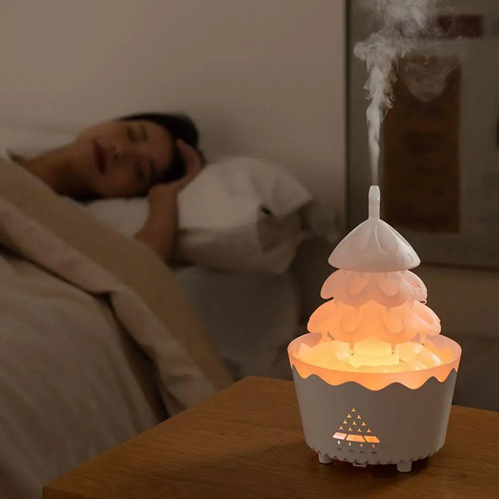 Humidificador de luz LED nocturna para el hogar, difusor de aceite esencial de árbol de Navidad, gota de lluvia, 7 colores