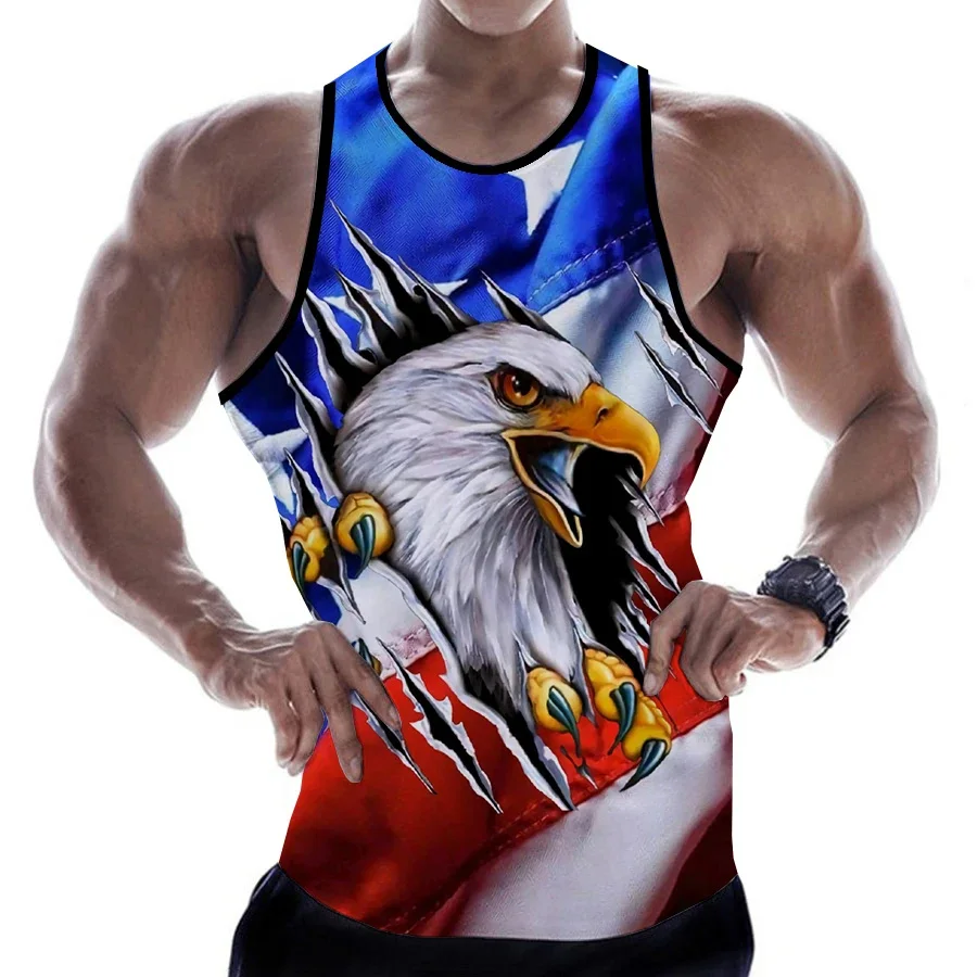 

Summer Men Gym American Flag Eagle Tank Tops Running Sport Men Sport Casual Tees Vest Fitness Training Sleeveless Shirts Fishing