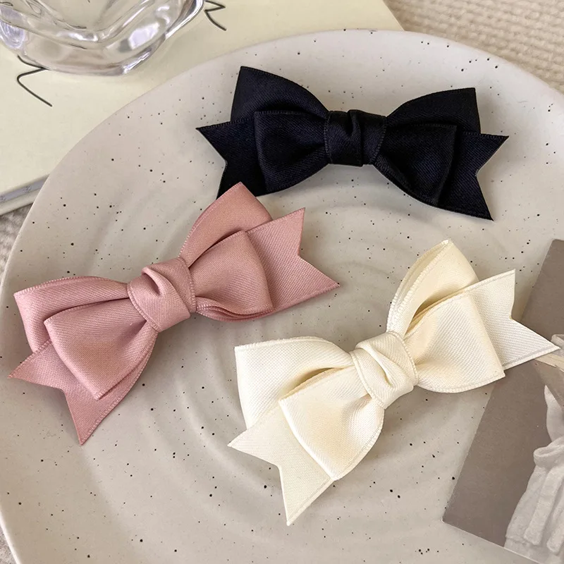 2023 New Trend Metal Solid Color Fabric Bow Duckbill Clip Campus Party Creative Hair Clip Girl Cute Hair Accessories Wholesale