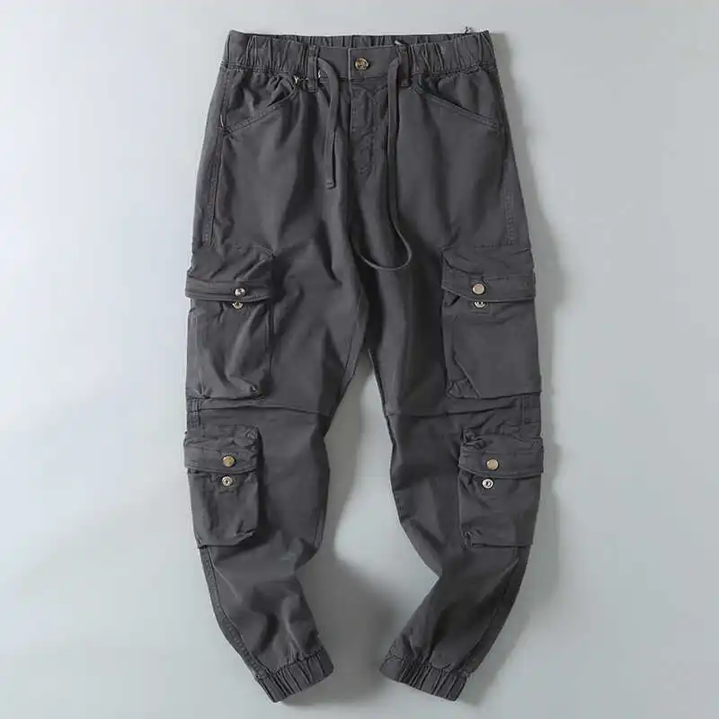 

Мужские повседневные хлопковые рабочие брюки с множеством карманов, модные прямые длинные брюки для отдыха, дышащие, молодежные, осенние