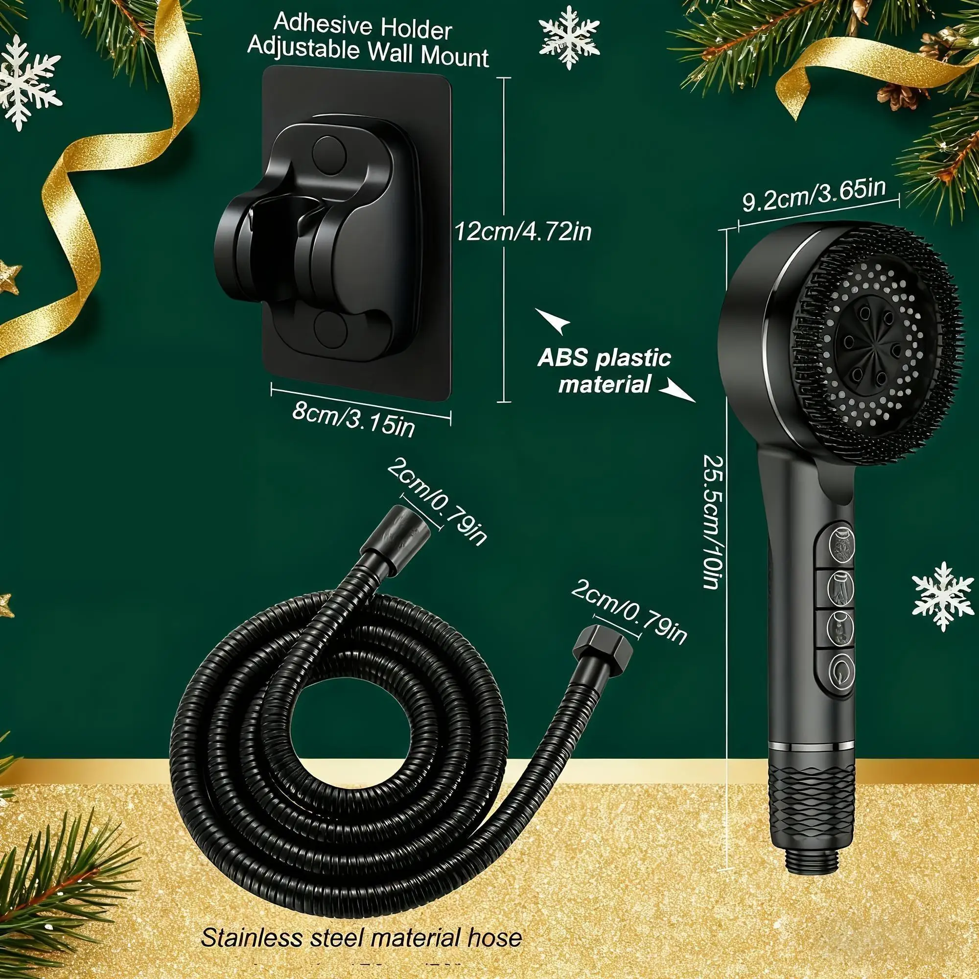 Prague Piano Key Showerhead:High-Pressure Shower Nozzle with Powerful Water Flow,1.5-Meter Reinforced Hose,No-Drill Wall Mount