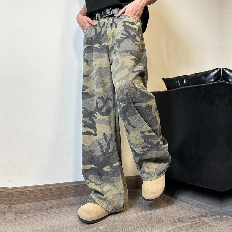 Green Camouflage Womens Jeans High Waist Vintage Straight Baggy Y2K Denim Pants Hip Hop American Fashion Wide Leg Denim Trouser