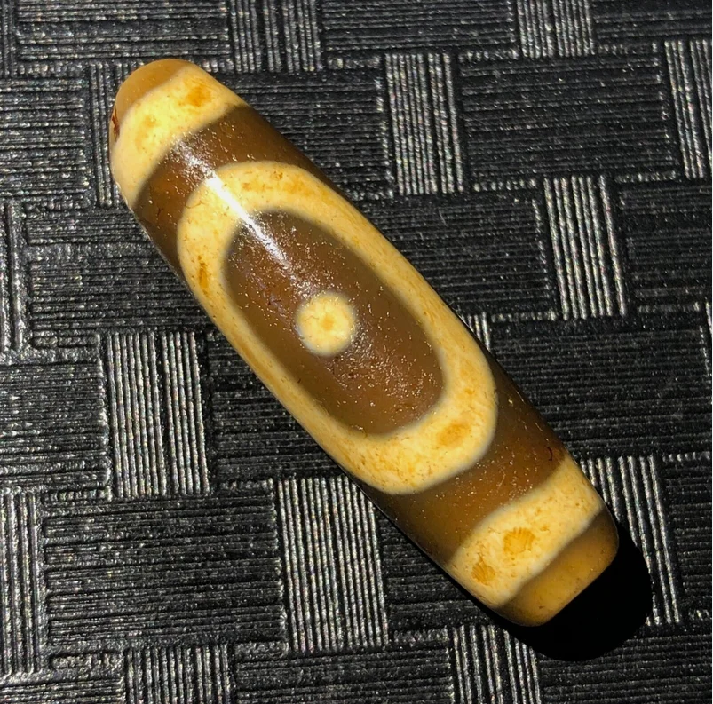 Magical Tibetan Old Agate Ivory Color Heaven&Earth 2Eye Totem dZi Bead 13*45mm