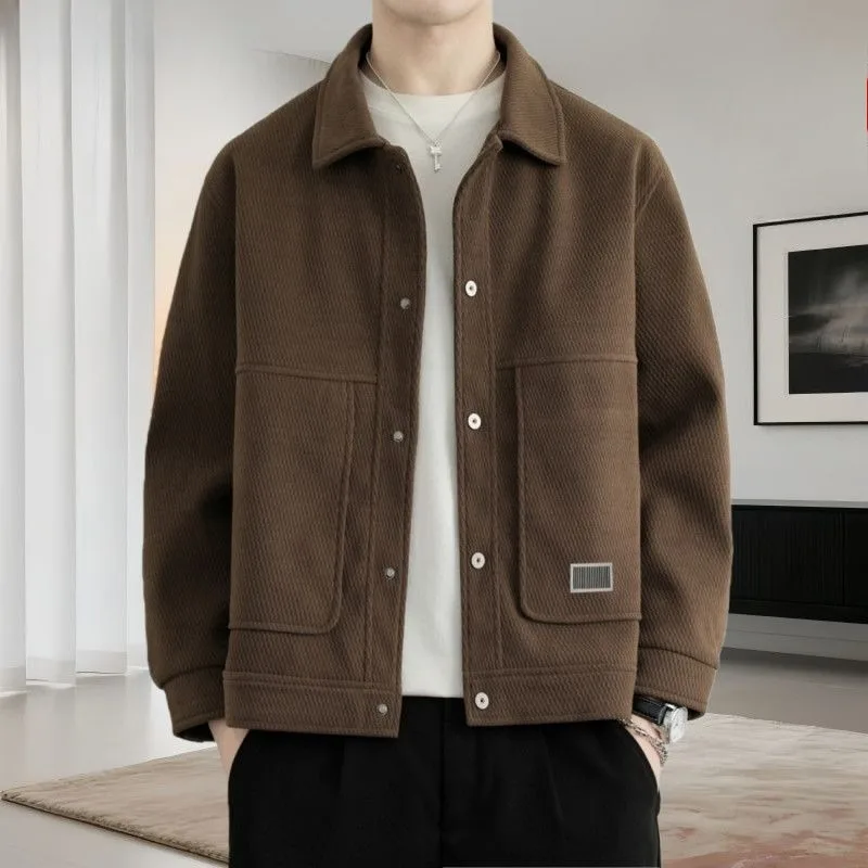 

Мужская осенне-зимняя верхняя одежда: повседневная свободная высококачественная короткая куртка для руководителей, модная с лацканами, больших размеров, стильная мужская одежда