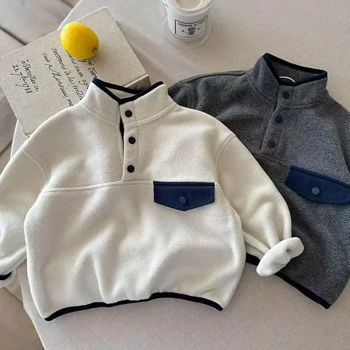 

Kids Undershirts New Autumn Fashion Korean Casual Hoodies Simple Style Baggy Add Velvet