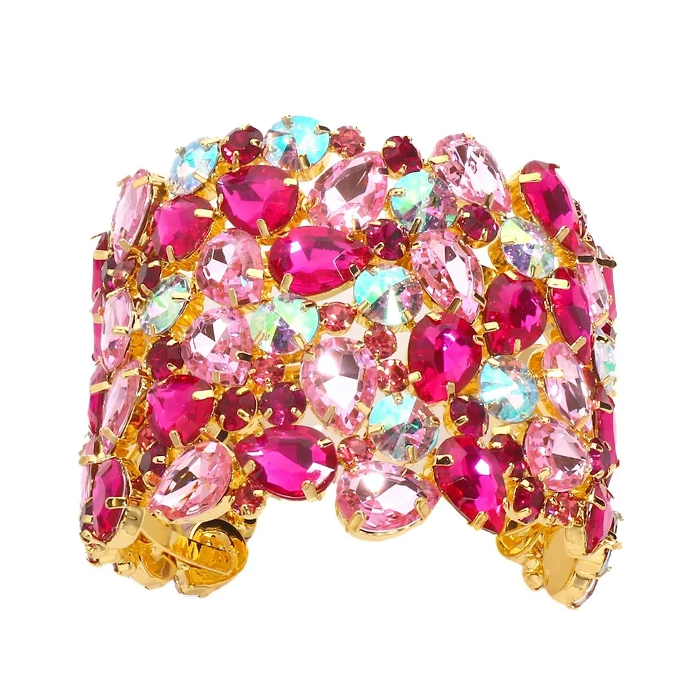 Rhinestone Geometric Open Bangle for Women Wedding Jewelry 2025 Christmas Gift Punk Statement Crystal Cuff Bracelet Hand Jewelry