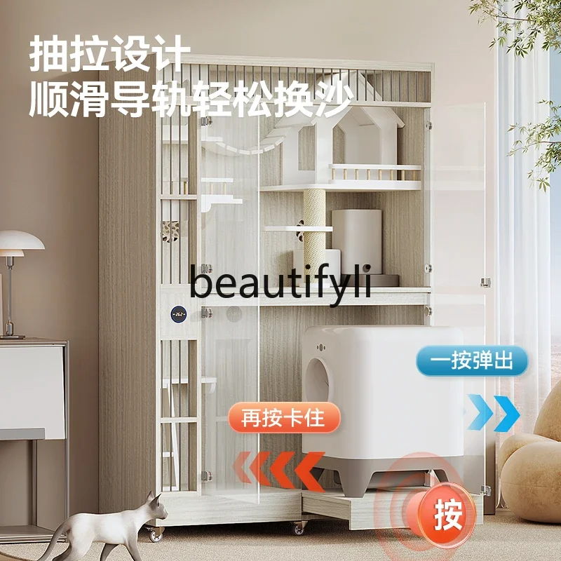 Smart cat villa solid wood cat cage real-time temperature monitoring large space