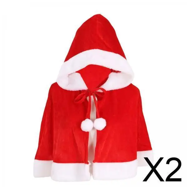 

Warm Velvet Red Christmas Cape Cloak for Women Girls with Plush Balls Lace Up Carnival Robe Halloween Party Outfit
