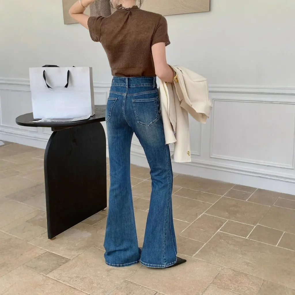 Cintura alta sino inferior jeans feminino emagrecimento elástico tamanho alto calças jeans estilo vintage outono recém chegados