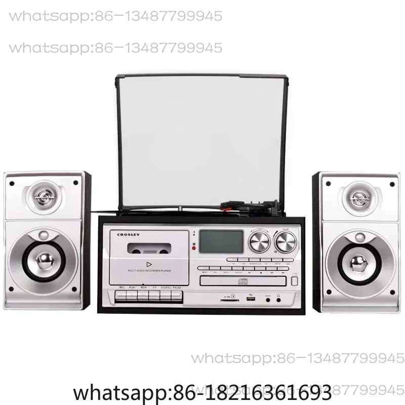 

Phonograph LP vinyl record player, home European style CD cassette receiver, Bluetooth sound system, old electric retro