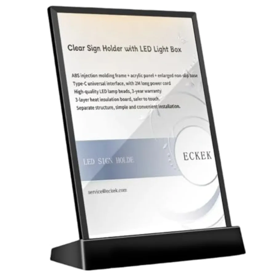 

L-образный прозрачный LED-стенд с черной рамкой для меню формата А4, версия с белой подсветкой, из прозрачного акрила, современный дизайн