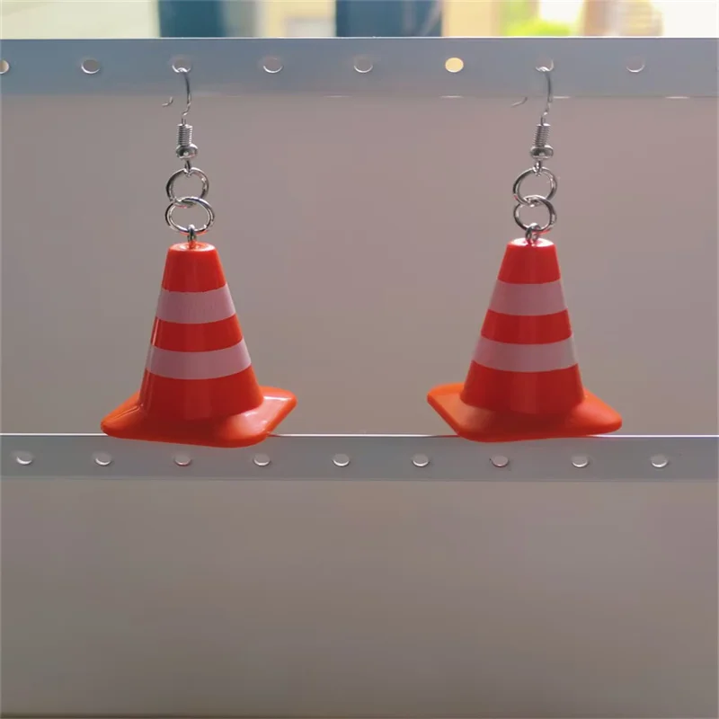 

Unique Orange Traffic Cone Safety Design Novel Earring Keychain - The Perfect Gift for A Friend!
