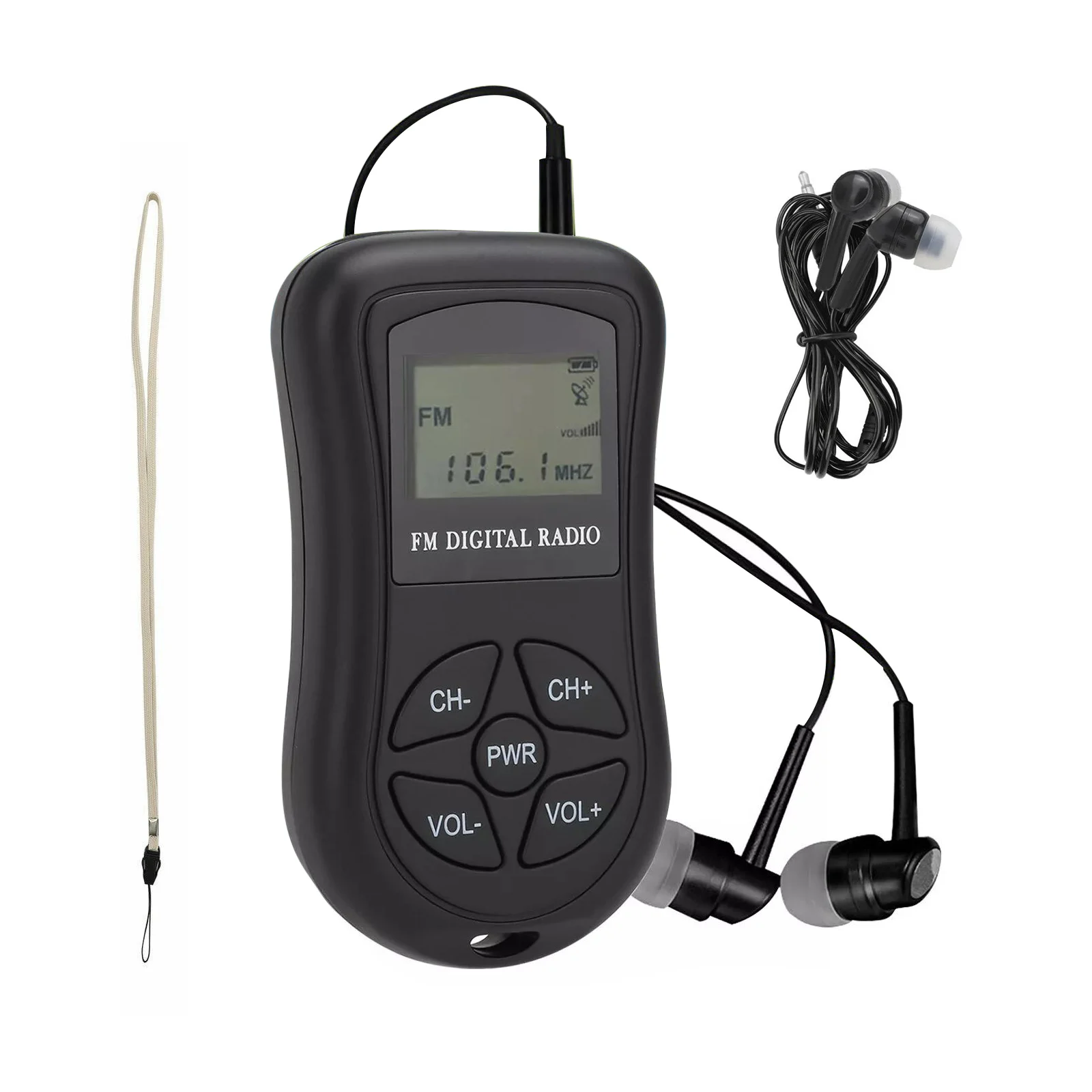 60-108MHz LCD Display Mini Digital FM Radio & Lanyard Portable Digital FM Radio Pocket Receiver DSP Stereo Audio Sound Earphone