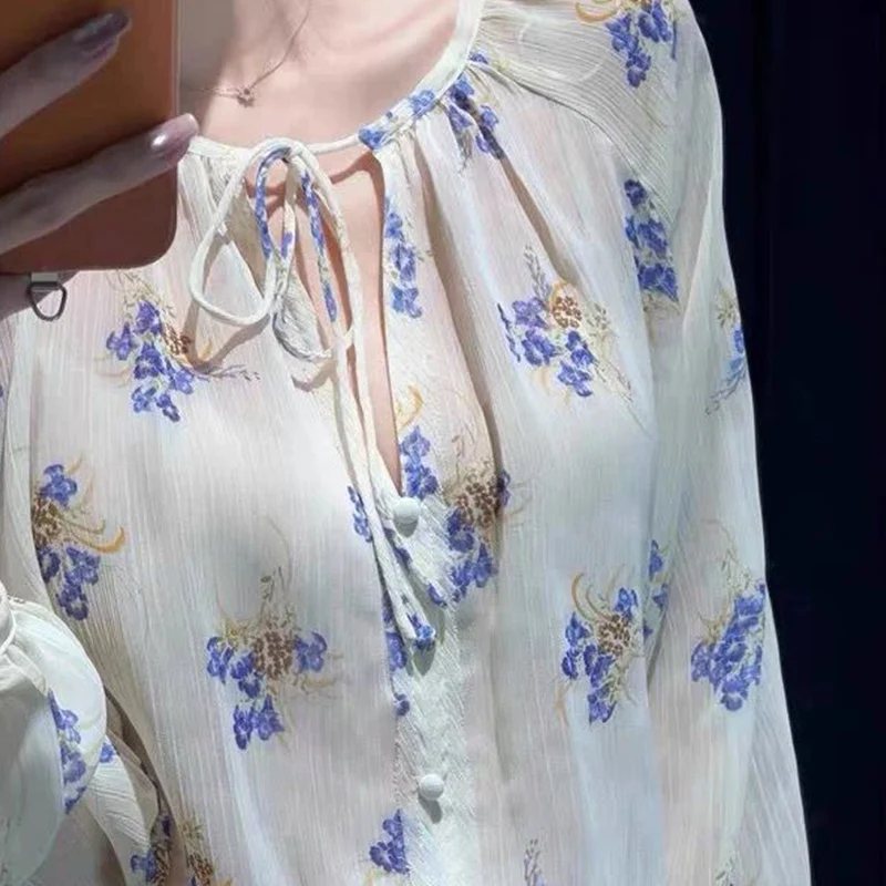 قميص نسائي كاجوال بطباعة زهور لربيع 2025، ياقة مستديرة، أزياء نسائية من ألياف البوليستر 00٪، ماركة Z