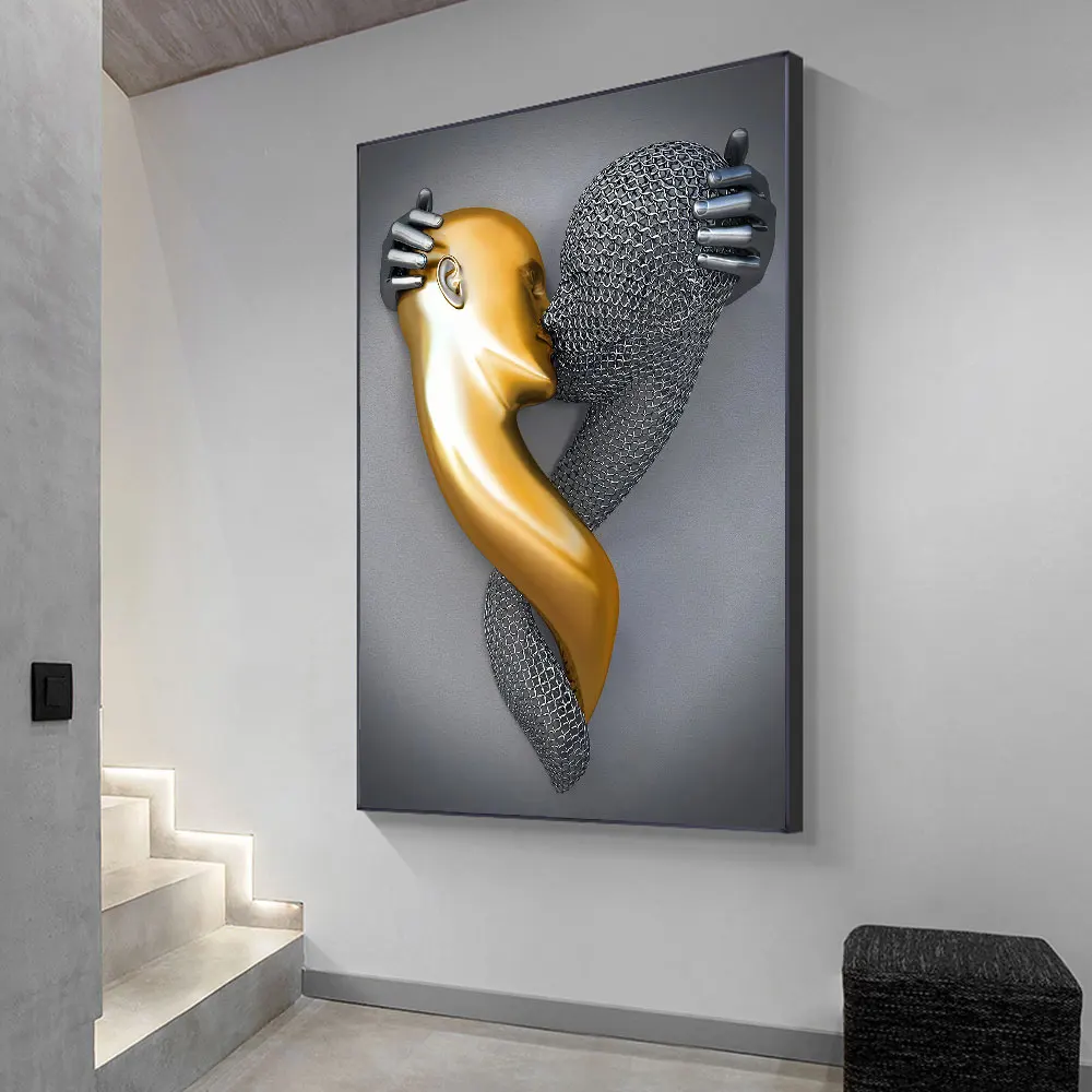 Modern Wall Art Poster Prints Romantic Metal Figure Statue Canvas Painting Picture For Living Room Home Decoration