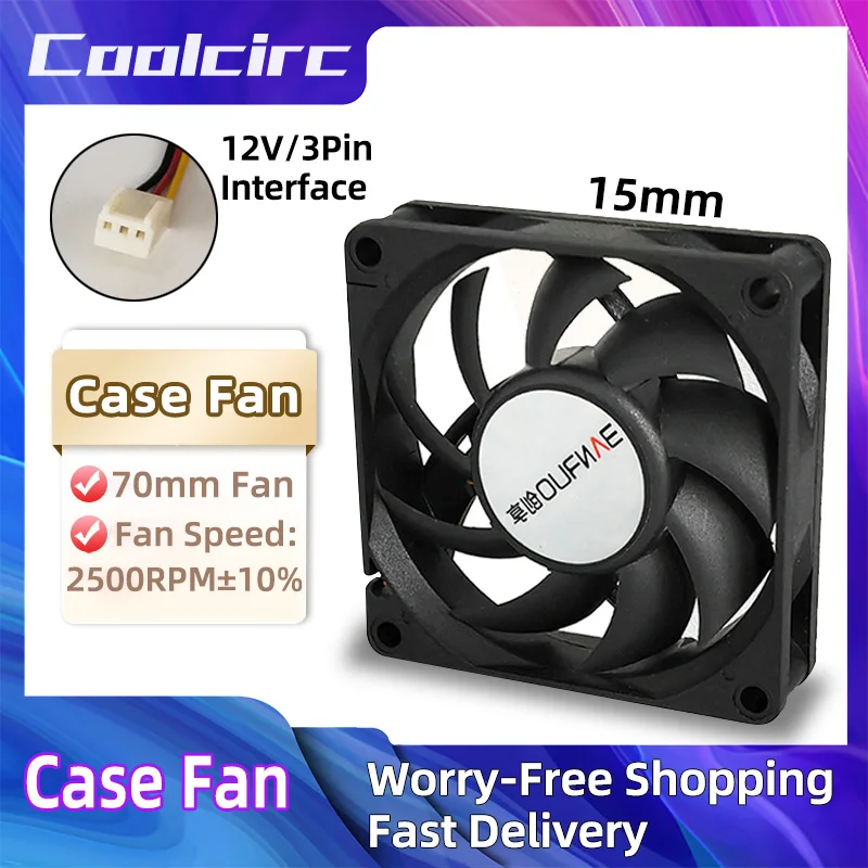 Coolcirc 70mm Powerful Cooling Fan 12V/3-pin Larger Air Volume 2500RPM Ultra-thin Portable Computer Case Cooler 7cm Fan