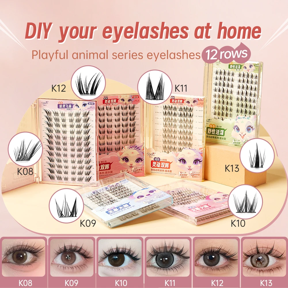 Yelix Glue-free Self Adhesive DIY Eyelash Extension Fluffy Volume Lash Clusters Manga-Comic Segmented Lashes Premium Faux Cils